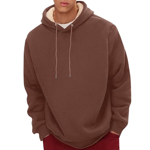 Zimmer Gadgets Jungs Men's Spring Autumn and Winter Pure Color Simple Plus Velvet Thickened Casual Pullover Hoodie Long Sleeve Warm Hooded Sweatshirt Sweatshirts Für Herren Langarm (Coffee, M) von Generisch
