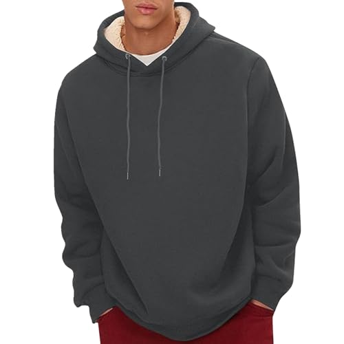 Zimmer Gadgets Jungs Men's Spring Autumn and Winter Pure Color Simple Plus Velvet Thickened Casual Pullover Hoodie Long Sleeve Warm Hooded Sweatshirt Sweatshirts Für Herren Langarm (Dark Gray, XXXXL) von Generisch