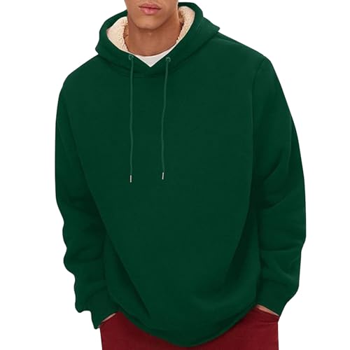 Zimmer Gadgets Jungs Men's Spring Autumn and Winter Pure Color Simple Plus Velvet Thickened Casual Pullover Hoodie Long Sleeve Warm Hooded Sweatshirt Sweatshirts Für Herren Langarm (Green, M) von Generisch