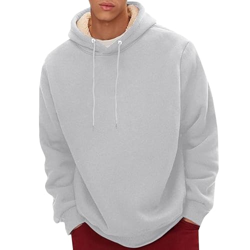 Zimmer Gadgets Jungs Men's Spring Autumn and Winter Pure Color Simple Plus Velvet Thickened Casual Pullover Hoodie Long Sleeve Warm Hooded Sweatshirt Sweatshirts Für Herren Langarm (Grey, XXL) von Generisch