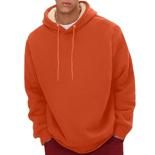 Zimmer Gadgets Jungs Men's Spring Autumn and Winter Pure Color Simple Plus Velvet Thickened Casual Pullover Hoodie Long Sleeve Warm Hooded Sweatshirt Sweatshirts Für Herren Langarm (Orange, M) von Generisch