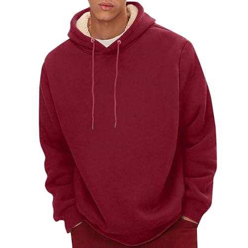 Zimmer Gadgets Jungs Men's Spring Autumn and Winter Pure Color Simple Plus Velvet Thickened Casual Pullover Hoodie Long Sleeve Warm Hooded Sweatshirt Sweatshirts Für Herren Langarm (Wine, L) von Generisch