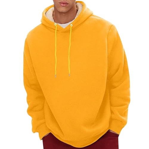 Zimmer Gadgets Jungs Men's Spring Autumn and Winter Pure Color Simple Plus Velvet Thickened Casual Pullover Hoodie Long Sleeve Warm Hooded Sweatshirt Sweatshirts Für Herren Langarm (Yellow, XXXXL) von Generisch