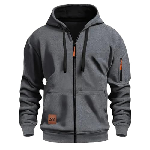 Zipper Hoodie Herren Fleece Kapuzenjacke Langarm Sweatshirt Einfarbig Kapuzenpulli Warme Übergangsjacke Kordelzug Strickjacke Jogging Jacke Casual Arbeitspullover mit Reißverschluss Armablage von Generisch