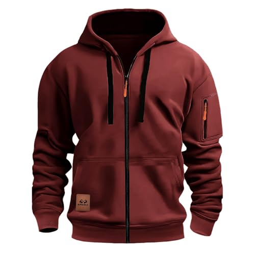 Zipper Hoodie Herren Fleece Kapuzenjacke Langarm Sweatshirt Einfarbig Kapuzenpulli Warme Übergangsjacke Kordelzug Strickjacke Jogging Jacke Casual Arbeitspullover mit Reißverschluss Armablage von Generisch