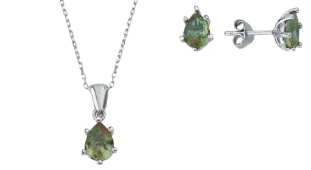 Zultanit Farbwechsel Stein 925 Silber Damen Sultanit Träne Tropfen Schmuckset Set Halskette, Anhänger, Ohrringe Zirkonia Ohrstecker Kette Geschenkidee Muttertag Mama, Geschenke Damen mit Geschenkbox von Generisch