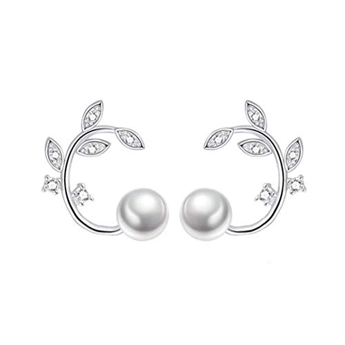 Zweigohrring für Damen, künstliche Perlen, Ohrstecker, eleganter Perlenanhänger, Ohrmanschette, Kristalle, Blatt-Ohrstecker, Brautschmuck, Haltbarkeit von Generisch