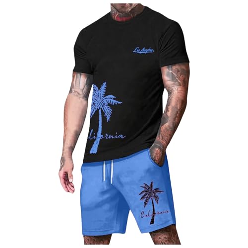 Zweiteiler Herren Sommer Pyjama Kurz Schlafanzug Baumwolle Nachthemd Für Männer Nachtwäsche T Shirt Und Schlafanzughose Set Shorty Hausanzug Sleepwear Marine XL von Generisch