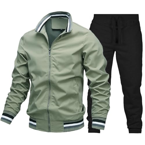 Zweiteiler Herren Trainingsanzug Y2K Sweatshirt mit Taschen Strand Outfit Set Two Piece Set Jogginganzug Freizeit Baumwolle Leinen Anzug Set Casual Sportanzug von Generisch