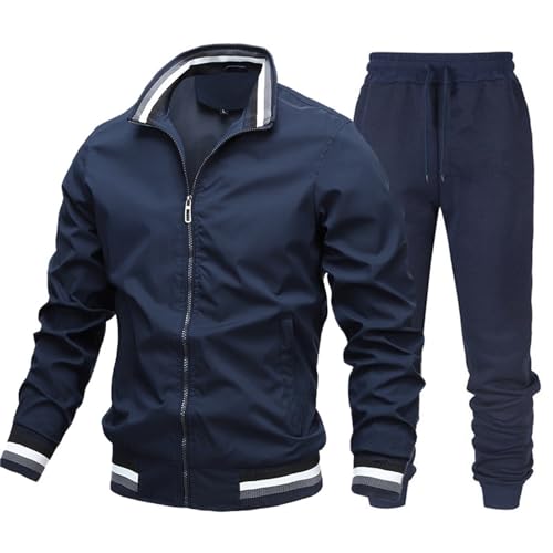 Zweiteiler Herren Trainingsanzug Y2K Sweatshirt mit Taschen Strand Outfit Set Two Piece Set Jogginganzug Freizeit Baumwolle Leinen Anzug Set Casual Sportanzug von Generisch