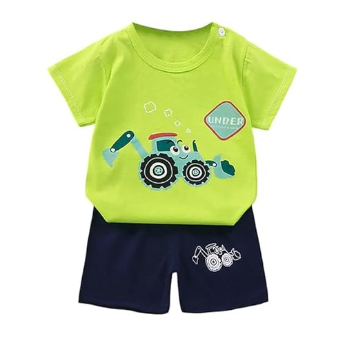 Zweiteiler Kinder 128 Jungen Sommer Outfit Junge 2 Teiler Freizeitanzug Traktor Kurze Hose Helles Grün Und T-Shirt Boy Set Hausanzug 2-Teilig Kleinkind Mode Casual Kinderkleidung von Generisch