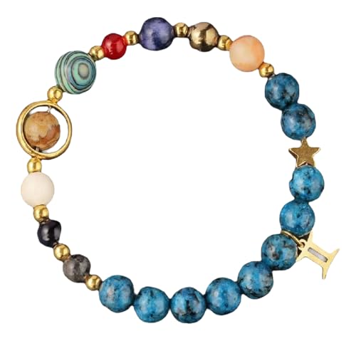 Zwölf Sternzeichen Naturstein Armbänder Blau Marmor Rot Blau Malachit Lapislazuli Zeichenstein Türkis Männer Frauen Muttertag Weihnachten Geburtstagsgeschenke, 6.6-8.5inch, Natürliches Erz, Malachit von Generisch