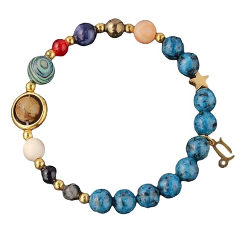 Zwölf Sternzeichen Naturstein Armbänder Blau Marmor Rot Blau Malachit Lapislazuli Zeichenstein Türkis Männer Frauen Muttertag Weihnachten Geburtstagsgeschenke, 6.6-8.5inch, Natürliches Erz, Malachit von Generisch