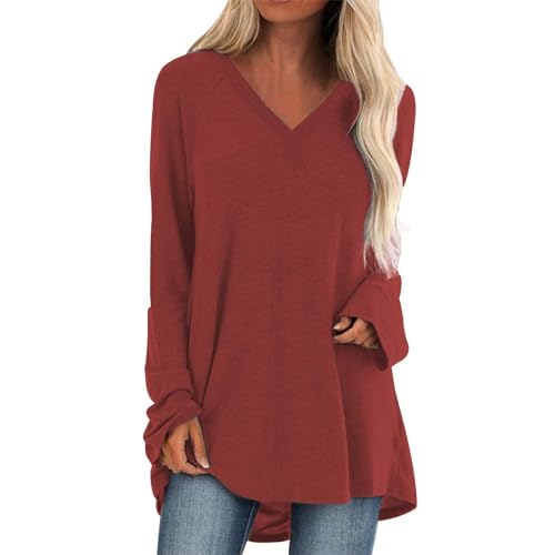 Generisch Damen Langarm Oversize Basic Langarmshirt Pullover Tunika Rundhalsausschnitt V-Ausschnitt Oberteil Lässige Einfarbig Tops Baumwolle Generisch Damen Langarm Oversize Basic Langarmshirt Pullover Tunika Rundhalsausschnitt V-Ausschnitt Oberteil Lässige Einfarbig Tops Baumwolle von Generisch