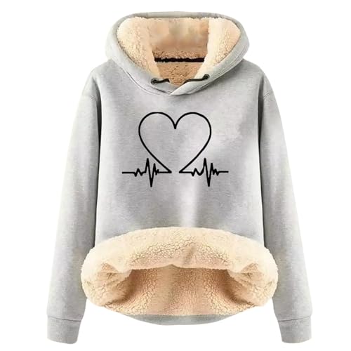 Sweatjacke Damen Mit Kapuze Winter Warme Gedruckt Muster Sweatshirt Thermo Kapuzenpullover Fleece Gefütterter Langarm Pullover Sportlicher Fleece-Hoodie Fleecepullover von Generisch