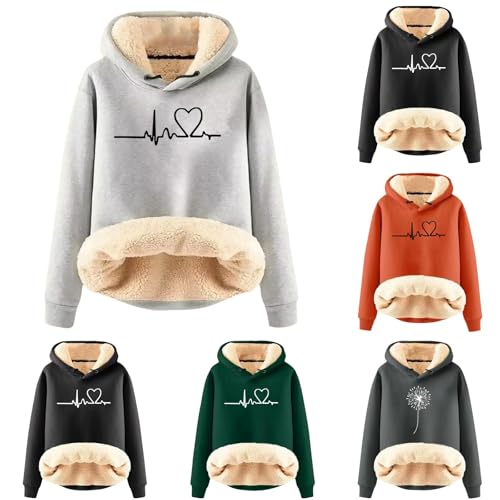 Sweatjacke Damen Mit Kapuze Winter Warme Gedruckt Muster Sweatshirt Thermo Kapuzenpullover Fleece Gefütterter Langarm Pullover Sportlicher Fleece-Hoodie Fleecepullover von Generisch