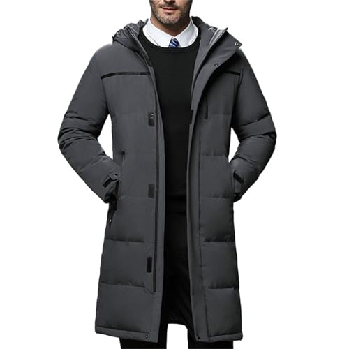 arbeitsjacke herren Steppjacke Herren Mantel Trenchcoat Mit Button Warm Long Wintermantel Einfarbiger Winterjacke Multi Taschen Winter Kapuzenjacke Bequem Fit übergangsjacke leichte steppjacke von Generisch