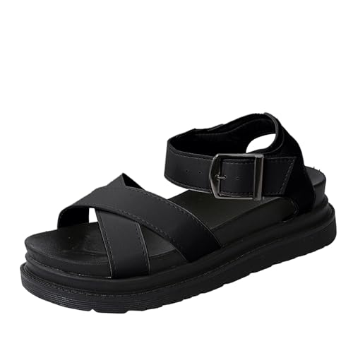 barfuß hausschuhe damen Damen Sandalen Sommer Elegante Slingback Orthopädische Slide Plateau Breite Füße Weichen Sohlen Sommerschuhe Leichte Schnalle pantoletten mit wechselfußbett Schwarz 43 von Generisch
