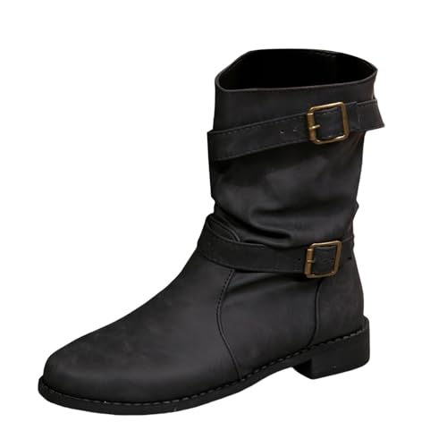 barfußschuhe damen winter Stiefeletten Damen Halbhohe Bequeme Ankle Boots Warme Mit Absatz Mit Schnalle Herbst Winter Halbstiefel Atmungsaktiv Übergangsstiefel Kurzstiefel Winterstiefel Schwarz 36 von Generisch