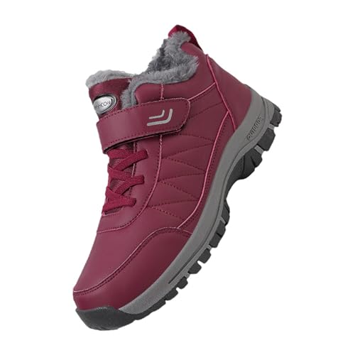 barfussschuhe damen winter gefüttert Overknees Stiefel Damen Wasserdicht Slip on Stiefeletten Wärme Plüsch Gefüttert Stiefel Bequem Rutschfester Damenstiefel Leicht Weitschaft walking schuhe Rot von Generisch