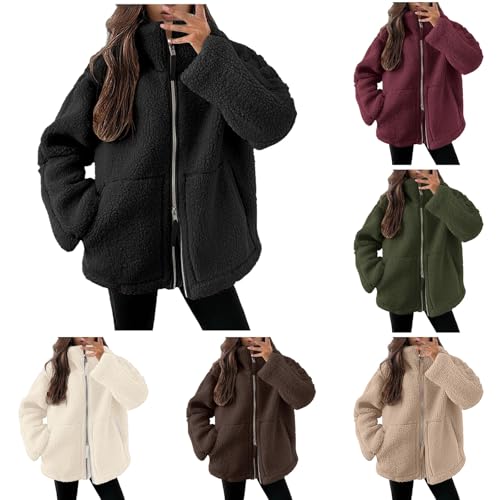 Generisch Teddy Fleecejacke Damen - Teddyjacke Warme Doppelschneidiger Samt Jacke Dicke Freizeit Winterjacke Einfarbig Fleecejacke Mit Taschen Reißverschluss Wintermantel Plüschjacke von Generisch