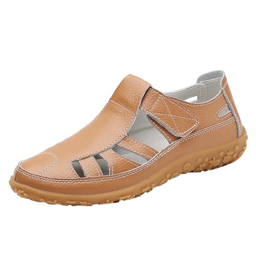 blitzangebote des tages Sandalen Damen Breite Füße Weichen Sohlen Sandaletten Bequeme Flache Orthopädische-Sandalen Vorne Geschlossen Sommerschuhe orthopädische clogs damen Braun 38 von Generisch