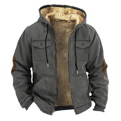bomberjacke Fleecejacke Herren Jacke Kapuzenjacke Herren Taschen Blouson Einfarbiger Fleece Winterjacke ReißVerschluss Winter Warm Rundhals übergangsjacke Kordelzug Bequem Fit Trainingsjacke von Generisch