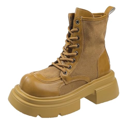 boots gefüttert damen Stiefeletten Damen Winter Wasserdicht Niederung Blockabsatz Halbstiefel Elegant Rutschfest Schlupfschuhe Bequeme Einfarbige Reißverschluß Outdoorschuhe Gelb 38 von Generisch