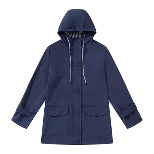 cordjacke damen,Regenjacke Damen Wasserdicht Atmungsaktiv Regencape Fahrrad Mit Kapuze Einfarbig Damenjacke Frühjahr Übergangsjacke Wasserdichte Regenmantel Dünne Regenparka Windjacke,Marine 4XL von Generisch
