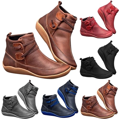 cowboy boots damen Damen Stiefeletten Leder Flache SchnüRstiefel Aus Wasserdichtem Stiefel Bequem Rutschfeste Orthopädische Schuhe Leicht Slip On Breite Gartenschuhe Regenschuhe Kaffee 41 von Generisch