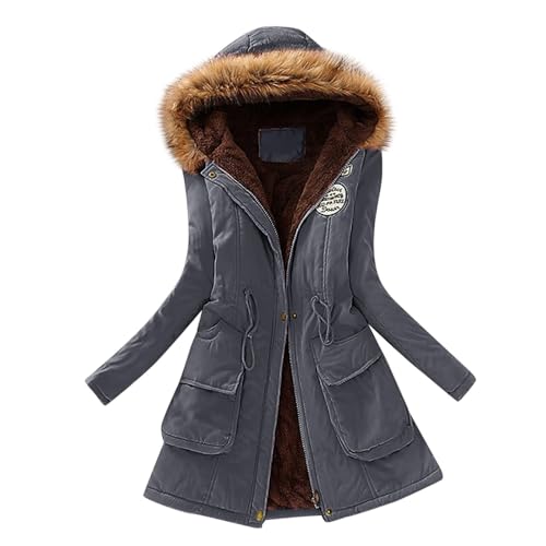 damen-mäntel, Steppjacke Damen Leicht mit Kapuze Lang Wintermantel Warmer Gefüttert Fleece Daunenjacke Langarm Elegant Winterparka Lässig Baumwolle Daunenjacke Winddicht Windbreaker von Generisch