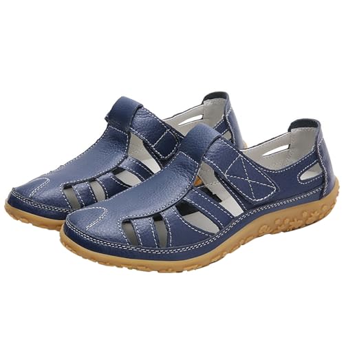 damen orthopädische schuhe Sandalen Damen Breite Füße Weichen Sohlen Sandaletten Bequeme Flache Orthopädische-Sandalen Vorne Geschlossen angebote tages blitzangebote Dunkelblau 37 von Generisch