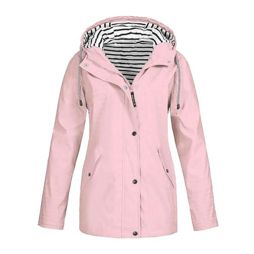 damen regenjacke,Regenjacke Damen Wasserdicht Atmungsaktiv Regencape Fahrrad Mit Kapuze Einfarbig Damenjacke Frühjahr Sommer Übergangsjacke Dünne Regenparka Windjacke Wasserdichte Regenmantel,Rosa XL von Generisch