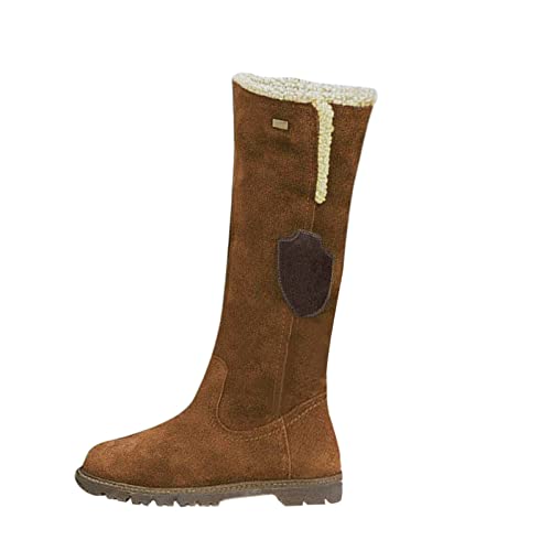 damen schlupfstiefel winter Damen Stiefel Winter Wasserdicht Blockabsatz Stiefeletten Wärme Plüsch Gefüttert Stiefel Bequem Rutschfest Damenstiefel Leicht Weitschaft outdoor winterstiefel Braun von Generisch