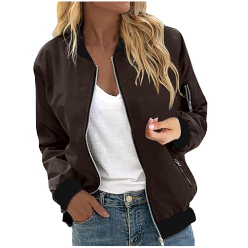 damen sweatjacke Bomberjacke Blouson Leichte Reißverschluss Sweatjacke Kurz Pilotenjacke Einfarbig Jacke Dünne Langarm Übergangsjacke College Jacket Fliegerjacke jacken damen von Generisch