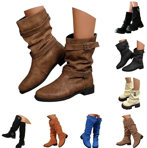 damen-walkingschuhe Stiefeletten Damen Halbhohe Bequeme Ankle Boots Warme Mit Absatz Mit Schnalle Herbst Winter Halbstiefel Atmungsaktiv Übergangsstiefel Kurzstiefel Spitzer Winterstiefel Braun 41 von Generisch