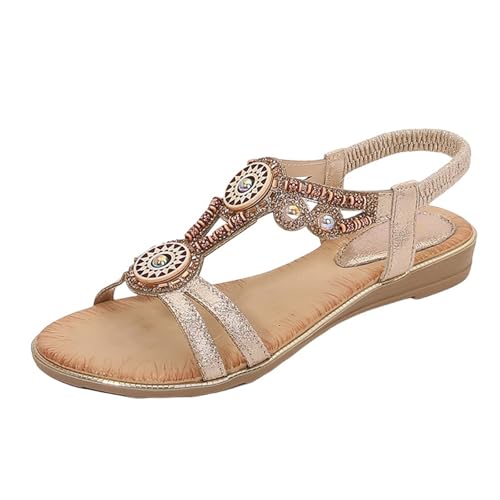 damenschuhe angebote Sandalen Damen Slingback Orthopädische Sommerschuhe Sommer Boho Style Flache Weichen Sohlen Mit Fussbett Atmungsaktive Peep Toe Sandaletten Hallux Valgus Gold 39 von Generisch