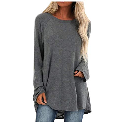 Generisch Longshirt Damen Langarm Oversize Basic Langarmshirt Pullover Tunika Rundhalsausschnitt V-Ausschnitt Oberteil Lässige Einfarbig Tops Frühjahr Sommer Baumwolle Blusen von Generisch