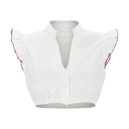 dirndl bh,karohemd damen,Dirndl Bluse Damen Elegante Spitze Dirndlbluse Flügelärmel Trachtenbluse Tracht Oktoberfest Kostüm Outfit Blusenshirt Hemdbluse Hochgeschlossen Große Größen,15-Hot Pink XL von Generisch