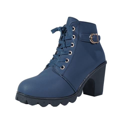 dirndl schuhe damen Stiefeletten Damen mit Absatz Reißverschluss Halbstiefel Mode Rutschfest Schlupfschuhe Bequeme Schnürsenkel Outdoorschuhe Herbst Winter Niederung Stiefel Damenstiefel Blau 40 von Generisch