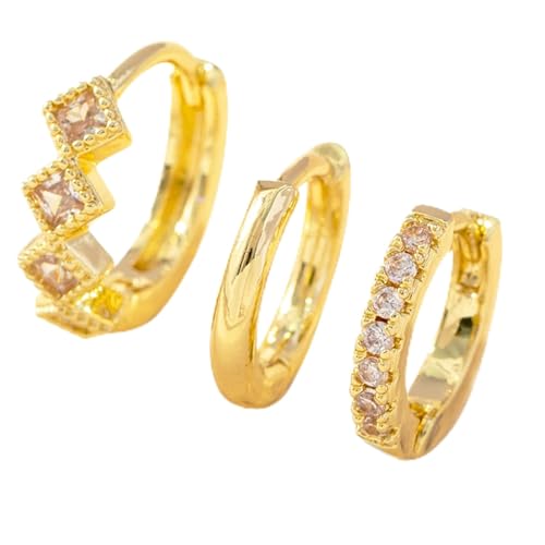 en Ohrringe Set For Women Trendy Real Gold Plated Chunky Small Cartilage Hoops Cute Cubic Zirconia Dangle Stud Earrings Jewelry Weinrote Ohrringe (Gold, One Size) von Generisch