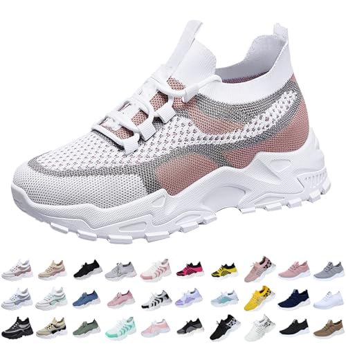ergonomische Sneakers Damen Leichte rutschfeste Schnürer Orthopädische Schuhe Bequem Weite Laufschuhe Atmungsaktives Mesh Turnschuhe Slip On Sportschuhe Lässige Straßenlaufschuhe Rosa 42 von Generisch