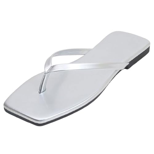 flip flops damen elegant - sandaletten damen flach leder zehentrenner quadratisch zehensandalen Rutschfest Strandsandalen Open Toe sommerschuhe leicht bequem slipper Tanga Hausschuhe von Generisch