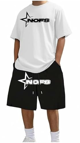 for NOFS Herren T-Shirt und Shorts Set 2 Teiliges Tracksuit Sportanzug Streetwear Trainingsanzug Sommer Outfit Jogginganzug Baumwolle Kurzarm Y2K Hip Hop Bequeme Freizeit Activewear Unisex von Generisch