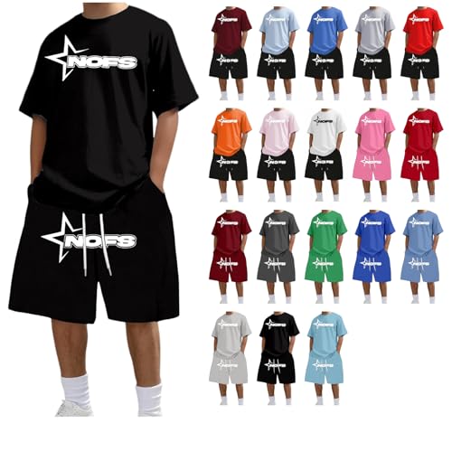 for NOFS Herren T-Shirt und Shorts Set 2 Teiliges Tracksuit Sportanzug Streetwear Trainingsanzug Sommer Outfit Jogginganzug Baumwolle Kurzarm Y2K Hip Hop Bequeme Freizeit Activewear Unisex von Generisch