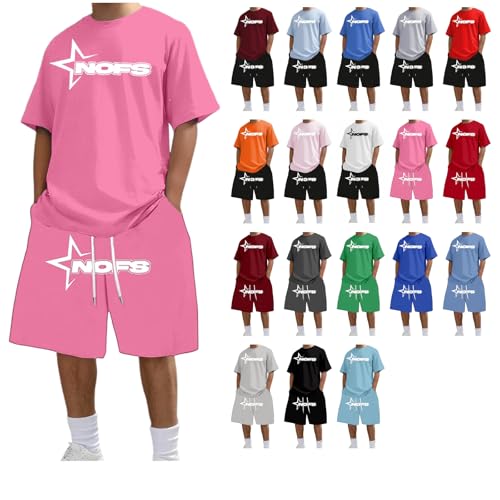 for NOFS Herren T-Shirt und Shorts Set 2 Teiliges Tracksuit Sportanzug Streetwear Trainingsanzug Sommer Outfit Jogginganzug Baumwolle Kurzarm Y2K Hip Hop Bequeme Freizeit Activewear Unisex von Generisch