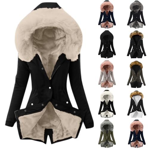 frauenmantel Winterjacke Lang Warm Gefüttert Wintermantel Winter Dicke Parka PlüSch Thermal Fleecemantel Plüschjacke Winterparka Steppjacke mit Fellkapuze softshelljacke damen von Generisch