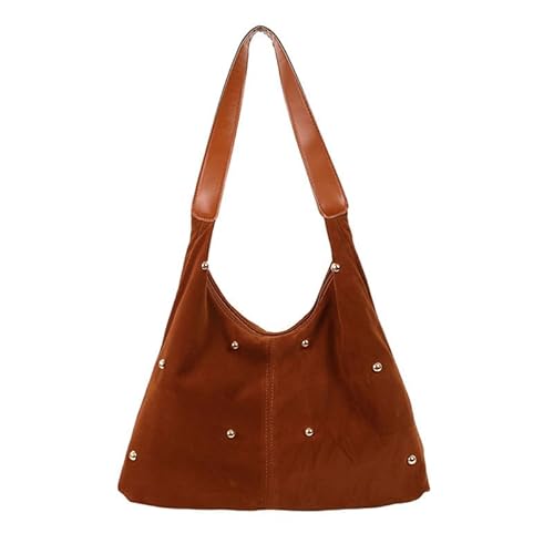 garhomtur Damen-Schultertasche aus Samt, große Kapazität, mit Nieten, Handtasche, Reisen, Einkaufen, Pendeln, braun von Generisch