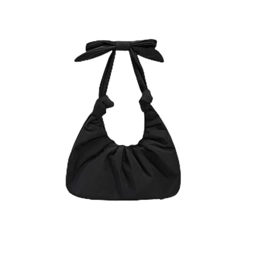 garhomtur Schultertasche aus Nylon mit Schleife, Halbmond-Schultertasche für Damen, große süße Tragetasche, lässig, gerüscht, Hobo-Handtasche für Shopping, Arbeit, Reisen, den täglichen Gebrauch von Generisch