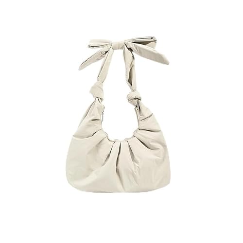 garhomtur Schultertasche aus Nylon mit Schleife, Halbmond-Schultertasche für Damen, große süße Tragetasche, lässig, gerüscht, Hobo-Handtasche für Shopping, Arbeit, Reisen, den täglichen Gebrauch von Generisch